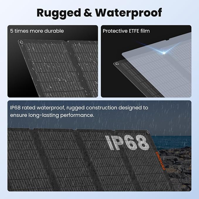 50W Portable Solar Panels,Foldable Solar Panel Charger IP68 Waterproof with USB-A and USB-C Ports DC 18V Output for Small Power Station Outdoor Camping RV Trip