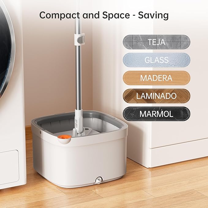 Spin Mop and Bucket Set with Self - Separation System, 360 - Degree Spinning Self - Wringing, Square Cleaning Mop and Bucket with Wringer, with Replaceable Mops (Light Grey - 2 Pads)