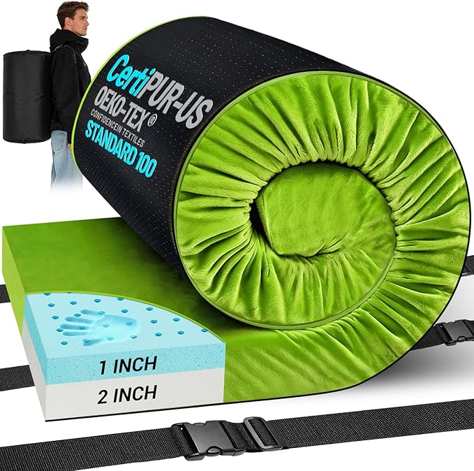 Memory Foam Camping Mattress Pad, Ventilated Breathable Design CertiPUR-US & Oeko-TEX Certified Sleeping Pad Waterproof 3inch Non-Slip Portable Sleeping Camping Mat with Storage Bag for Car Travel