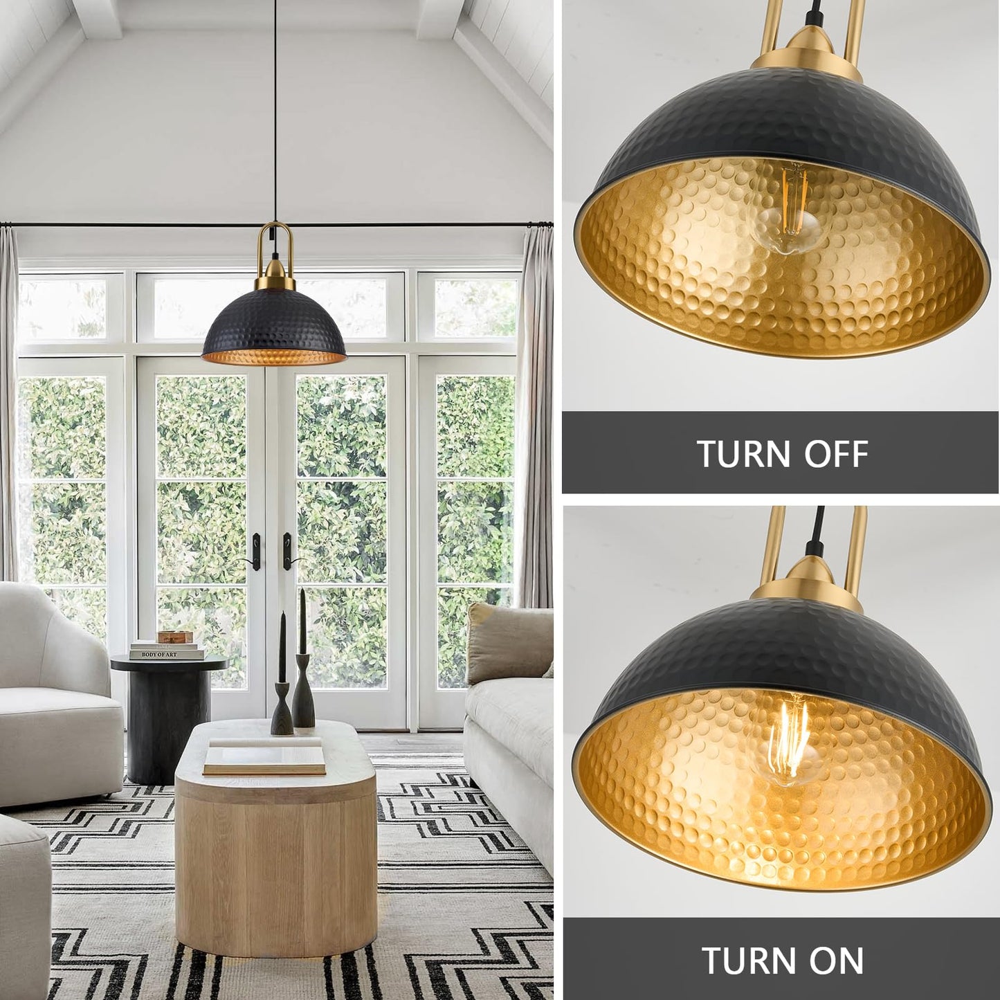 ALAISLYC Black Pendant Lights Kitchen Island Industrial Adjustable Height Vintage Farmhouse Dome Hanging Light Fixtures for Barn, Dining Room 3 Packs