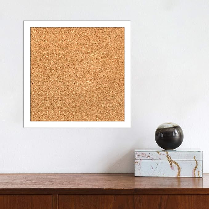 Amanti Art Natural Cork Board for Wall, 13x13 Vision Board with White Frame, X-Small Corkboard Office Decor for Home Organization, Modern Corkboard Pinboard to Display Items for Home Organization in