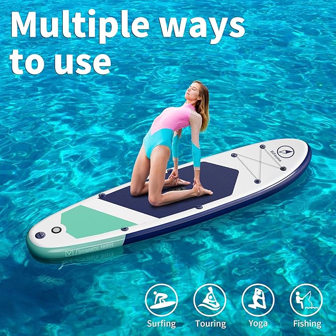 Bifanuo Inflatable Stand Up Paddle Board with SUP Accessories & Backpack. Paddle Boards for Adults. Non-Slip Deck, Wide Stance, Bottom Fin, Double Action Pump.