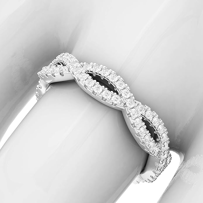 Sterling Silver Infinity Twist Wedding Ring Half-circle Simulated Diamond or Genuine Moissanite Matching Ring For Women