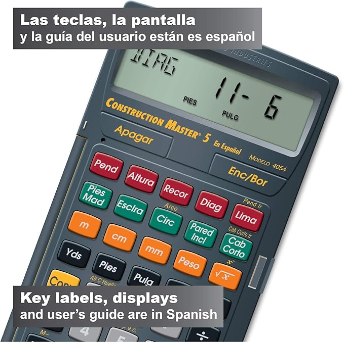Calculated Industries 4054 Construction Master 5 en Espanol Construction Feet-Inch-Fraction Calculator for Carpenters [Calculadora de construcción con pies, pulgadas y fracciones para carpinteros]