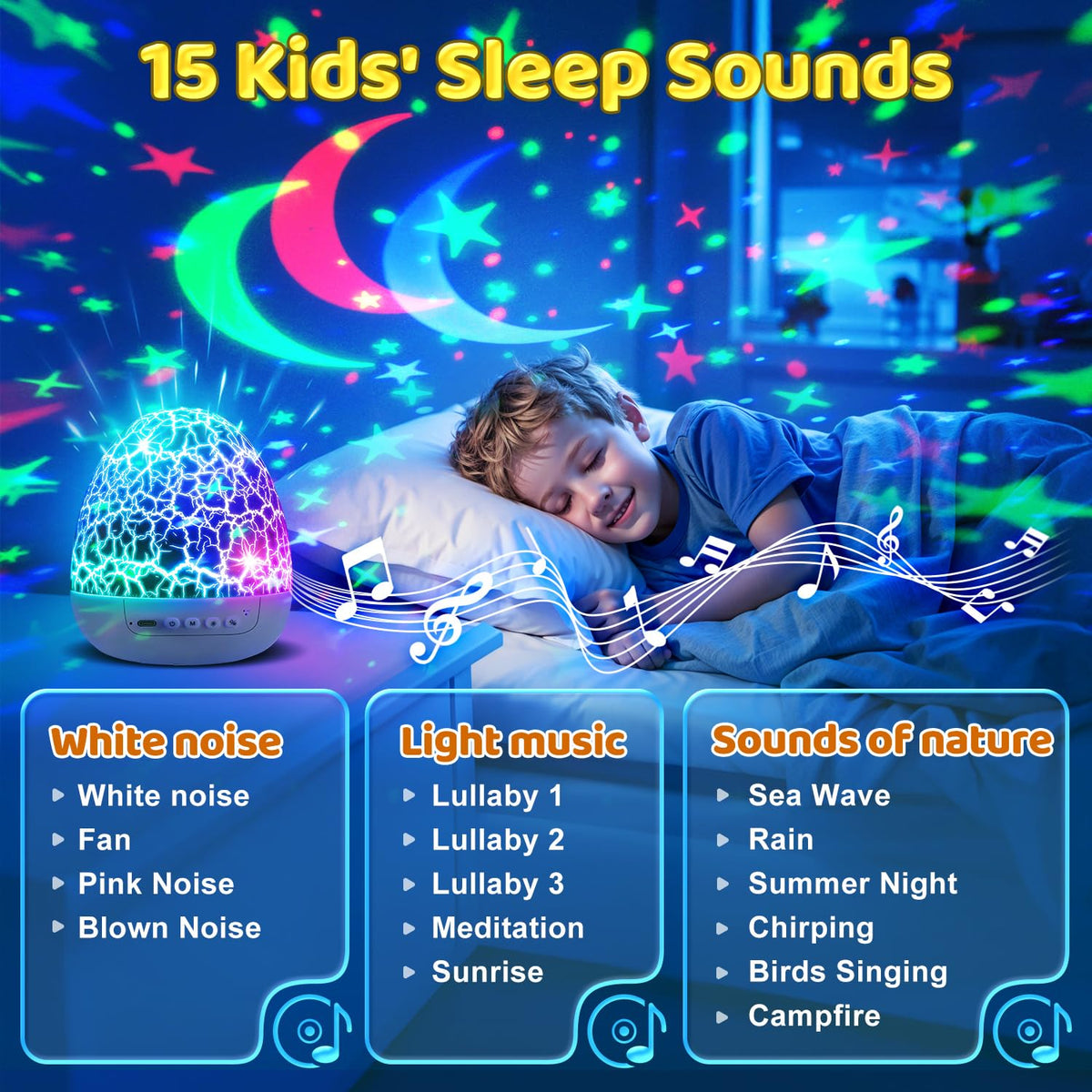 Baby Sound Machine Night Light Projector | 15 Sleeping Sounds & 3D Films | 31Colors & Remote Control | Toddler Night Light for Kids, Baby White Noise Machine, Sound Machine baby, Egg Light for Nursery