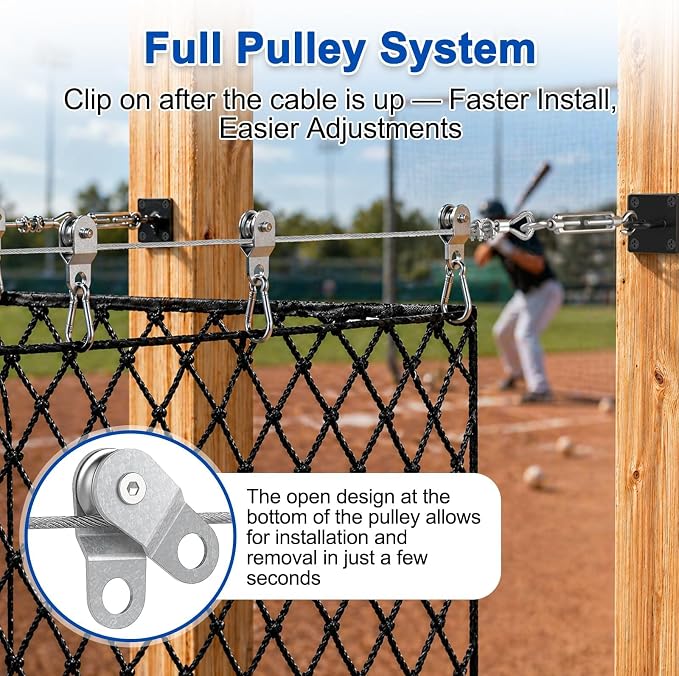 Batting Cage Cable Kit for 10/20/35/55/70FT, Heavy Duty Retractable Batting Cage Netting Net Wire Tension Hanging Kit, Batting Cage Frame for Backyard, DIY Baseball & Softball Hitting Tunnels