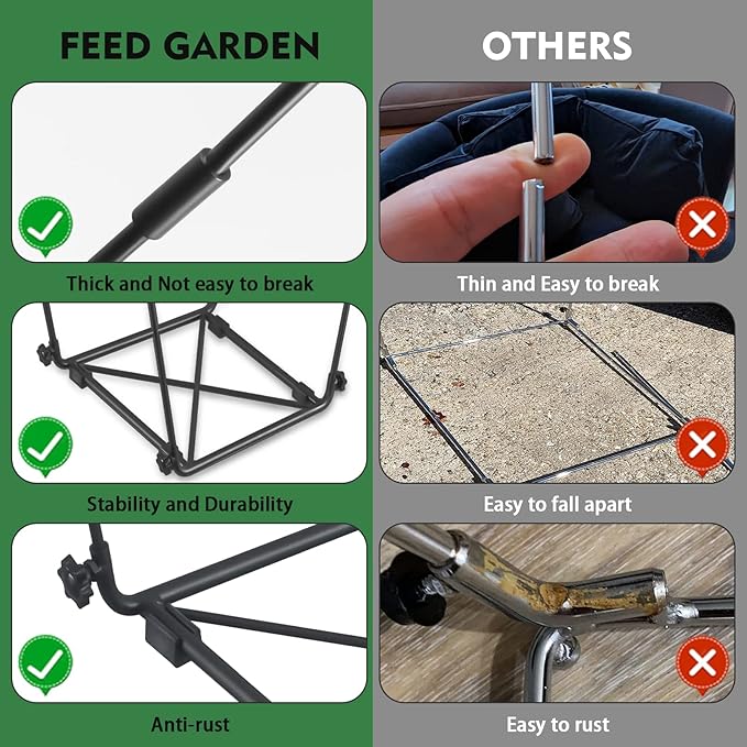 FEED GARDEN Trash Bag Holder, Outdoor Metal Leaf Bag Holder Stand, Garbage Bag Frame Holder for 30-45 Gallon Bags for Leaves, Camping, Yard Weeding, Lawn Party