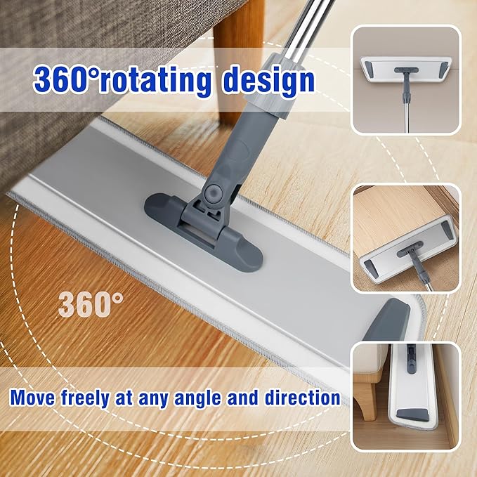Microfiber Flat Mops for Floor Cleaning, Wet Dry and Dust Mop with 4 Reusable Washable Pads, Bathroom Kitchen Mop with Long Stainless Steel Handle for Laminate Hardwood Wooden Wall Vinyl Tile