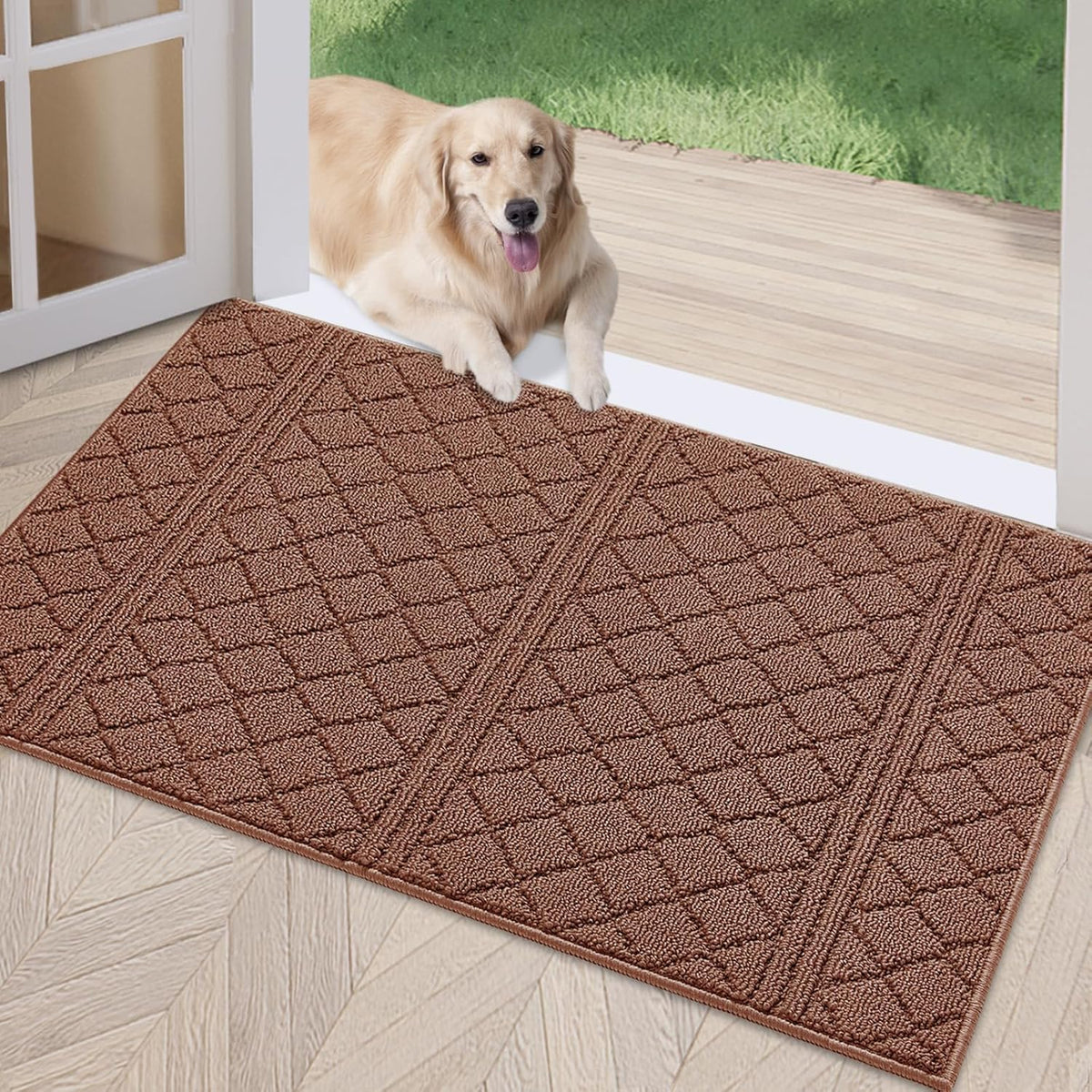 REFETONE Indoor Doormat, Front Back Door Mat 24"x36" Rubber Backing Non Slip Mats, Absorbent Resist Dirt Entrance Rugs for Entryway, Washable Low-Profile Inside Floor Mat for Muddy Shoes, Chocolate