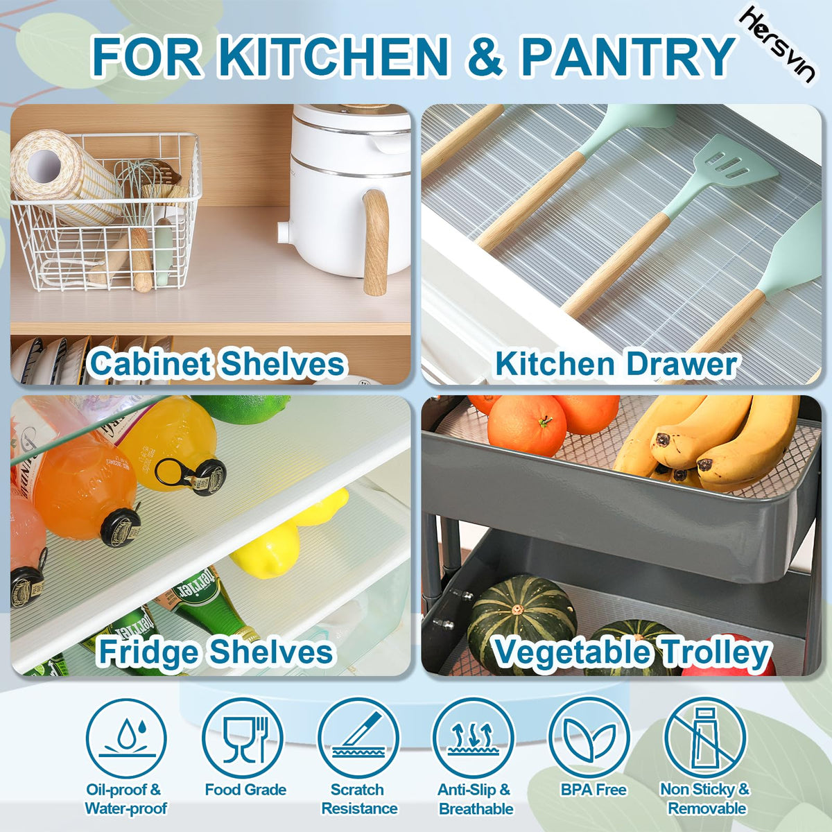 Hersvin 10 in x 20 ft Shelf Liners Drawer Liner for Kitchen Cabinets Non-Adhesive Non Slip, Refrigerator Mats for Shelves, EVA Plastic Cupboard Protector, Waterproof Lining (Clear Stripe, Ribbed)