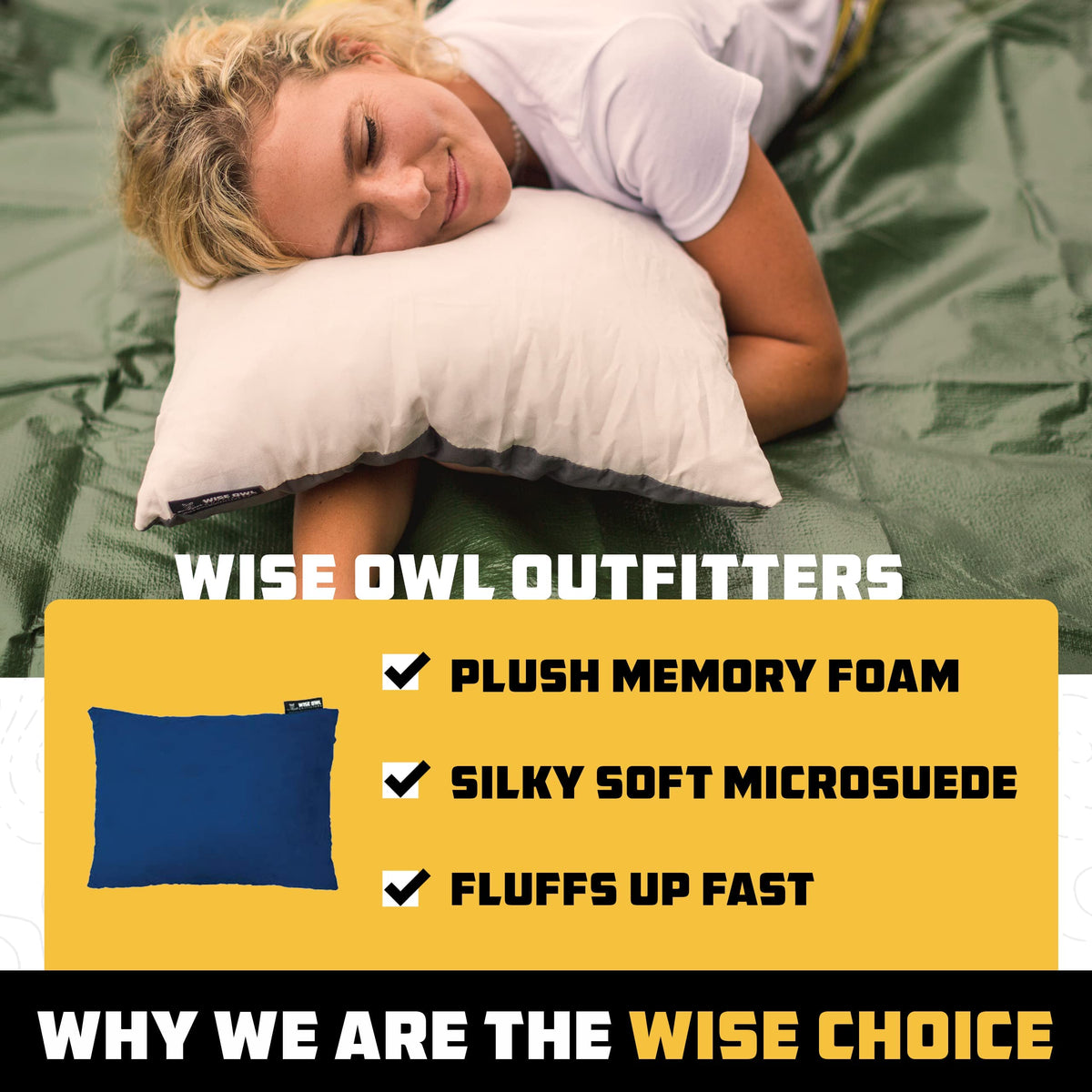 Wise Owl Outfitters Camping Pillow – Memory Foam Travel Pillow for Airplane Sleeping, Hiking, Backpacking & Outdoor Use - Small & Portable for Adults, Car, Camp & Tent