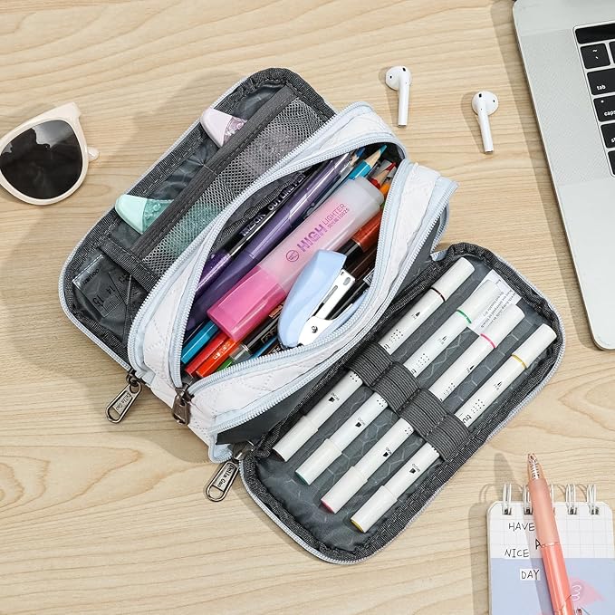 Della Gao Small Pencil Case Large Capacity Pencil Pouch Marker Pen Bag Coin Pouch Office Stationery Organizer (Beige-03RH)