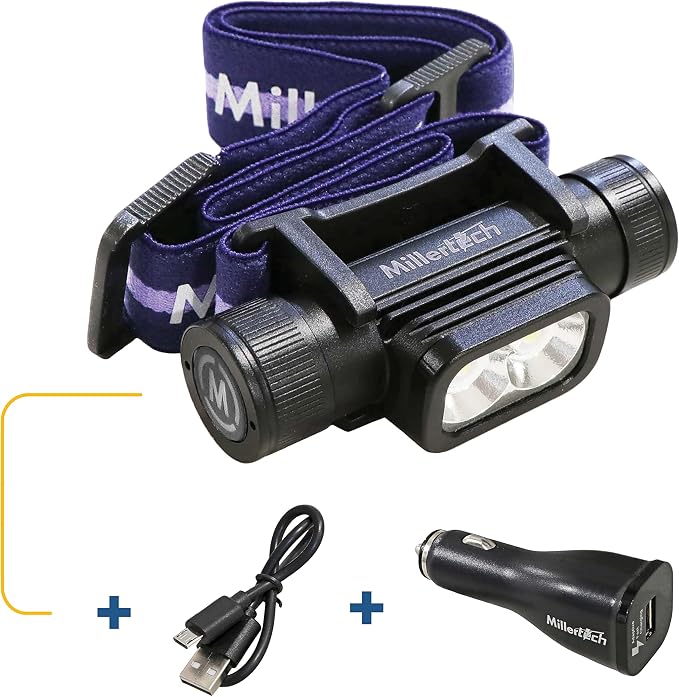 #555 - Double Power - Rechargeable CREE LED Headlamp, 1800 Lumens, USB-C Charging, IPX6 Waterproof, Stepless Dimming, Includes USB Cable and Power Bank