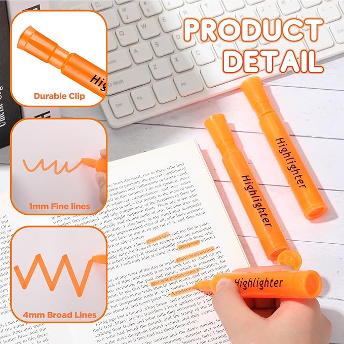 Qilery 72 Pack Highlighters Bulk, Tank Style Chisel Tip Highlighters Markers Quick Drying for Kids and Adult Coloring, Classroom Home Office School Supplies (Orange)