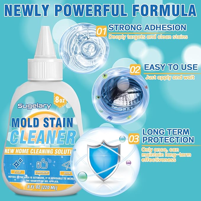 Sugelary Mold Stain Cleaning Gel, 8 fl oz Thick Cleaner for Washing Machine Gasket, Grout, Caulk, Shower, Sink, and Bathroom Surfaces