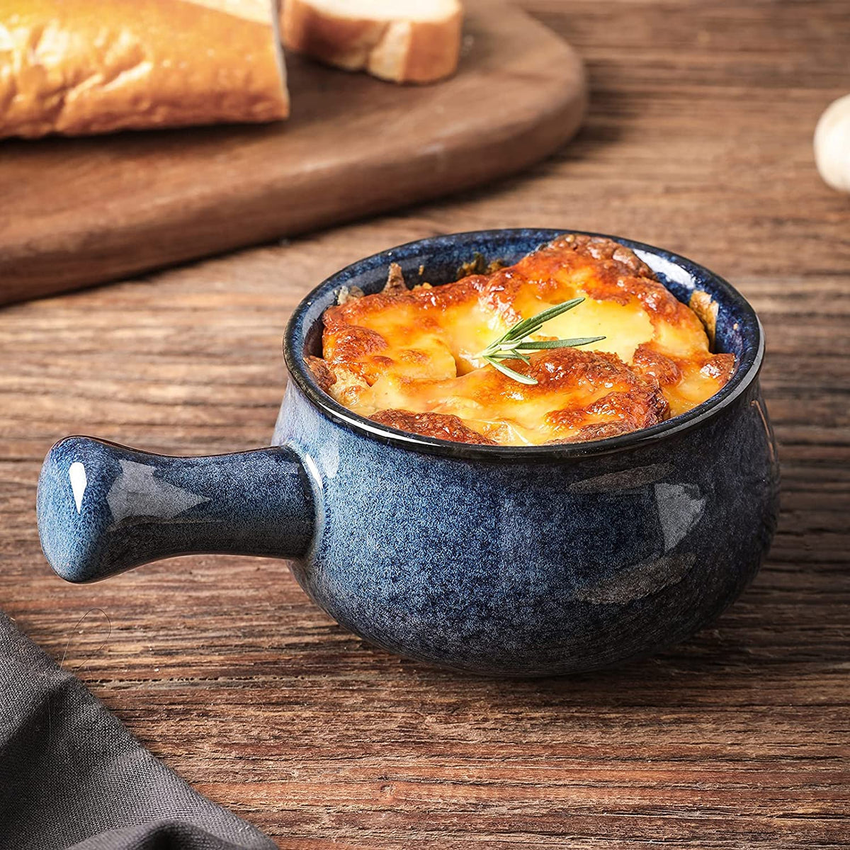 vicrays French Onion Soup Bowls With Handles, 26 Ounce for Soup, Chili, Beef Stew, Chip Resistant, Dishwasher Microwave Safe, Set of 4 (Blue)
