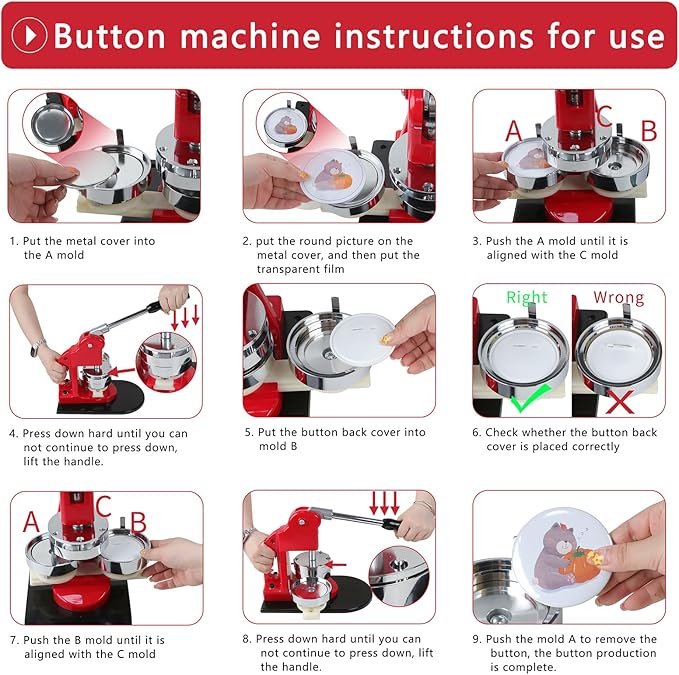 Button Maker Machine Multiple Sizes, Pin Maker Button Machine 1.25+2.25 Inch (32+58mm), DIY Button Press Machine Kit with 200 Button Parts Supplies, Comes with Circle Cutter and Cutting Mat