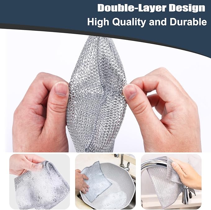 Navona 30 Pcs New Upgrade Steel Wire Dishcloth,Double-Layer Steel Wire Cleaning Cloth,Powerful Cleaning Non-Scratch Wire Dishcloth Rag for Cookware, Sinks, Dishes, Stove Tops