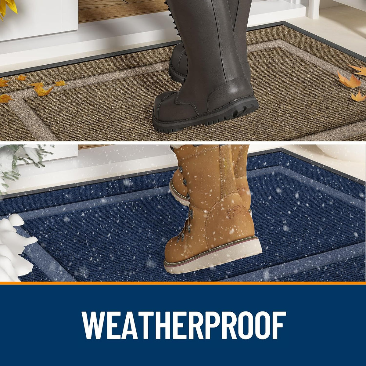 OLANLY Front Door Mat Indoor Outdoor Entrance, Waterproof All-Season, All-Weather Doormat, Sturdy Natural Rubber, Fade Resistant, Low Profile, Easy Clean Patio Porch Entryway Mat, 59x20, Grey