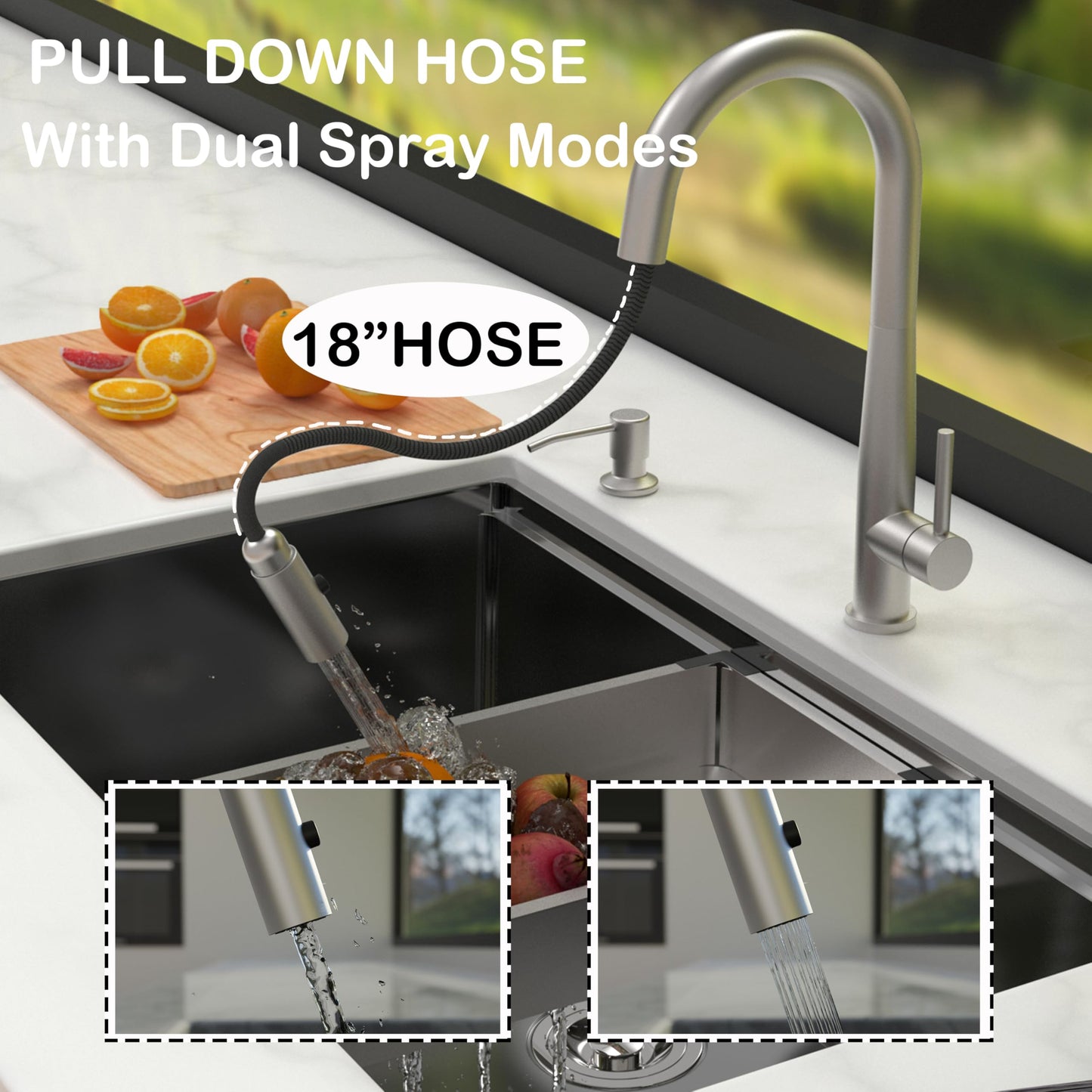 Kitchen Faucets with Pull Down Sprayer - Single Handle High Arc Stainless Steel Kitchen Sink Faucet, Modern Kitchen Faucets for Farmhouse Bar RV Laundry Camper Brushed Silver