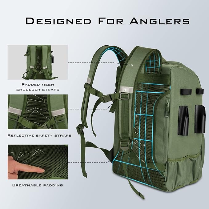 KastKing KarryAll Fishing Tackle Backpack with Rod Holder 4 Tackle Boxes,40/26L Tackle Bag Storage Fishing Gear and Equipment
