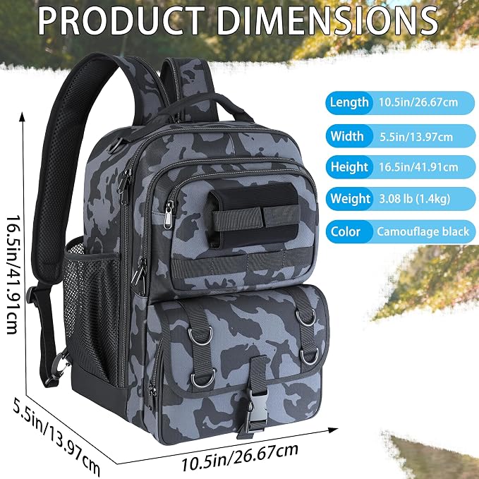 Fishing Backpack with Tackle Boxes,Fishing Sling Tackle Bag with Rod Holder Waterproof Fishing Bag with Fishing Gear, Fishing Gifts for Men Women Gear Combo Kit,Camouflage Gray