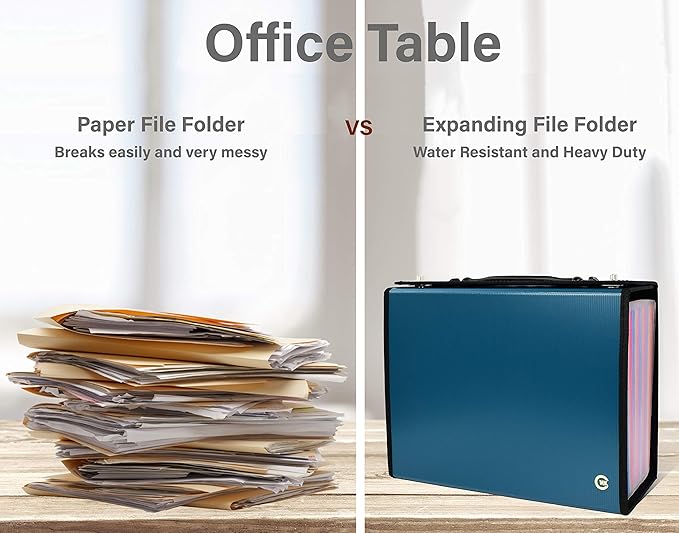 CNK Accordion File Organizer - 36 Pocket Teal Folder with Ergonomic Handle, Double Lock Buckles, Protects Documents, Durable Polypropylene, 8.5 x 11 in
