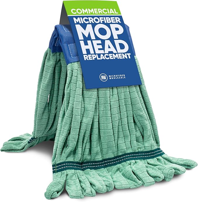 Commercial Mop Head Replacement – 1 Pack Medium Green Microfiber Tube Mop (14 oz.) | Industrial Wet Mops | Refill Heads, Machine Washable, Heavy Duty | Hardwood, Tile, Laminate, Vinyl Floors