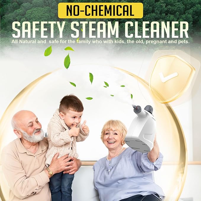 Multi-Surface Handheld Steam Cleaner with 11-Pieces Accessories, 15.2OZ All Natural Pressurized Steamer for Cleaning, Multipurpose Steam Cleaner for Home to Clean Floor, Grout, Tile, Grease and More