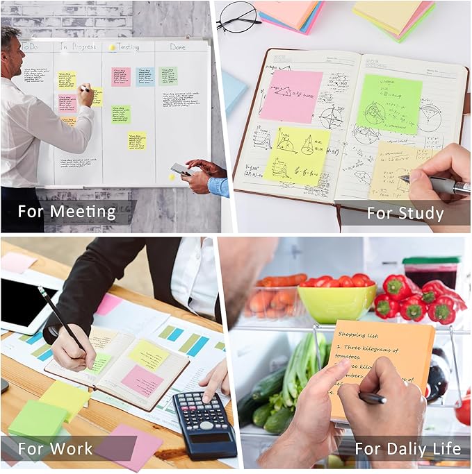 SACATR 30 Pads Sticky Notes, Sticky Note Pads 3x3 inches, 10 Bright Color Sticky Notes,Self-Stick Note Pads, Perfect for Office Home School(100 Sheet/Pad)