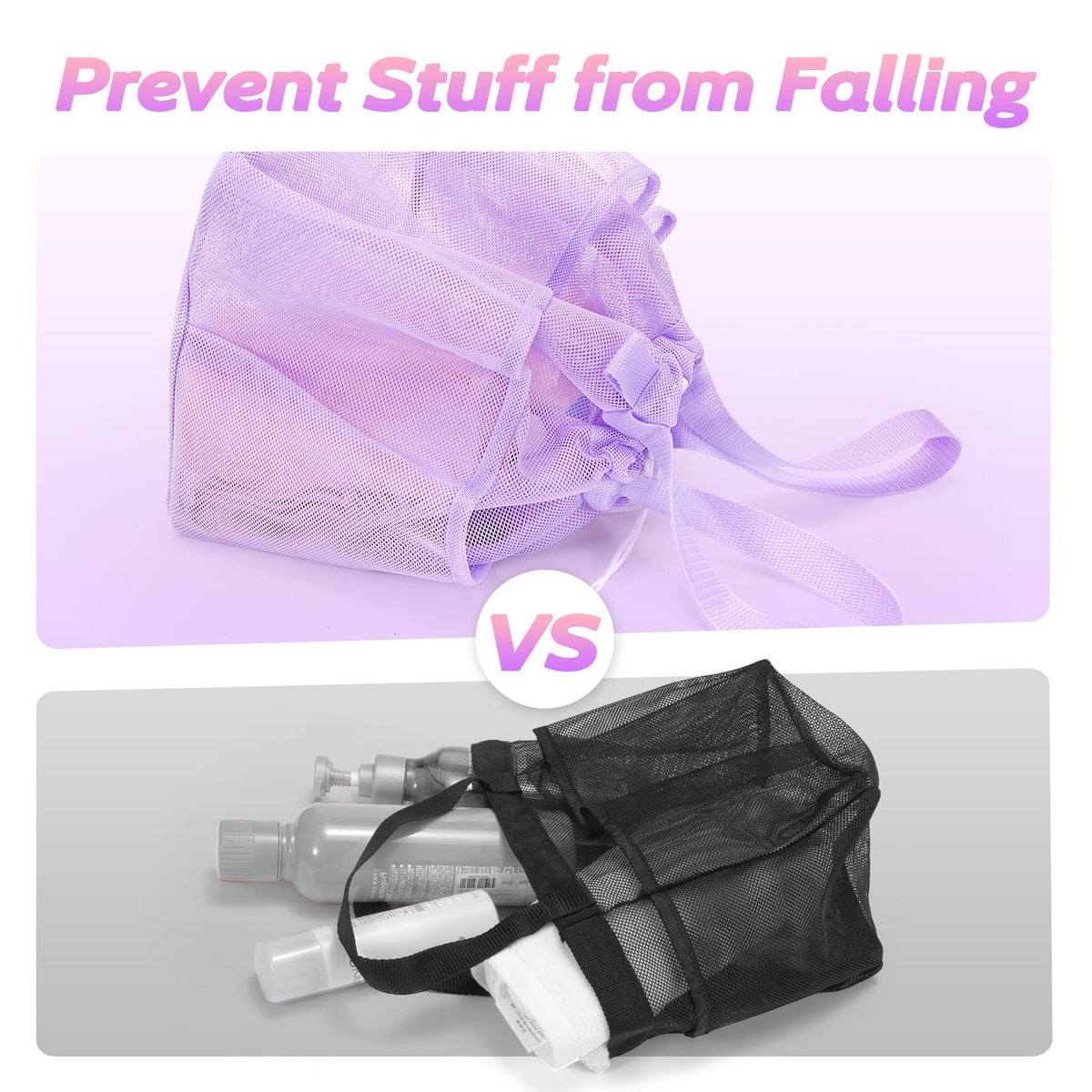famichan Mesh Shower Caddy Portable with Drawstring, Dorm Room Essentials for College Students Girl & Boy, Larger Shower Bag for Camping,Swimming,Gym,Travel,Bathroom - Purple