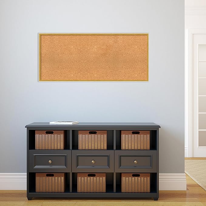 Amanti Art Natural Cork Board for Wall, 19x43 Vision Board with White Frame, Oversize Corkboard Office Decor for Home Organization, Modern Corkboard Pinboard to Display Items for Home Organization in