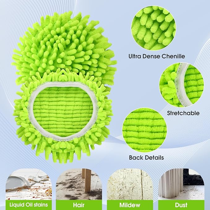4 Pcs Spin Mop Heads Replacements & 4 Blue Mircofiber & 1 Brush & 2 Base &1 Handle Set for Ocedar Rinseclean 2-Tank System,Machine Washable Chenille Mop Replacement,Easy Cleaning for Bathroom,Kitchen
