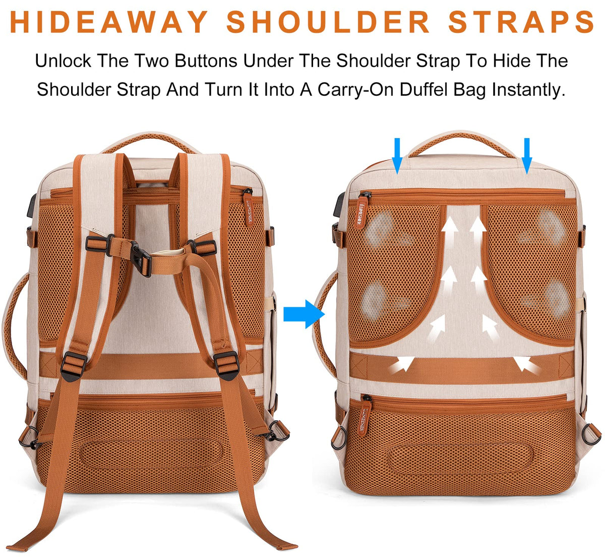 Carry on Travel Backpacks, Extra Large 40L Flight Approved Bag for Men & Women,Expandable Suitcase Backpack With 4 Packing Cubes,Water Resistant Luggage Daypack Business Weekender Bag,Beige