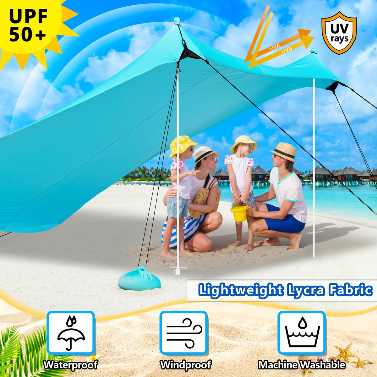 Beach Tent, Camping Tent UPF50+ with 8 Sandbags, Beach Essentials for 6-12 Persons, Beach Shade Canopy with Stability Poles and Big Ground Pegs, Pop Up Canopy for Camping, Picnics, 10X10FT Turquoise