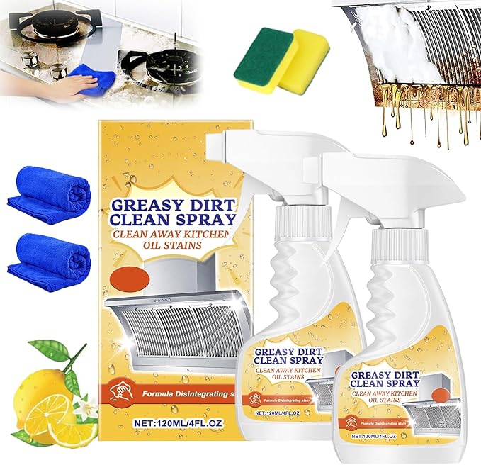 2025 New Greasy Dirt Clean Spray, Multifunctional Powerful Kitchen Foam Cleaner, Fast Foaming and Stain Removing, Heavy Oil Stain Cleaner Kitchen for Oven, Stove, Range Hood (2pcs)