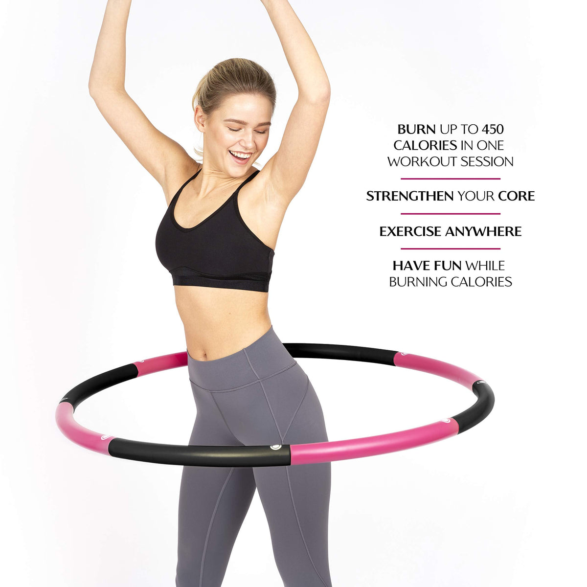 HEALTHYMODELLIFE Exercise Fitness Hoop for Adults - Easy to Spin, Premium Quality and Soft Padding Weighted Hoop - Detachable Hoops for Home & Gym Workouts - 4lbs