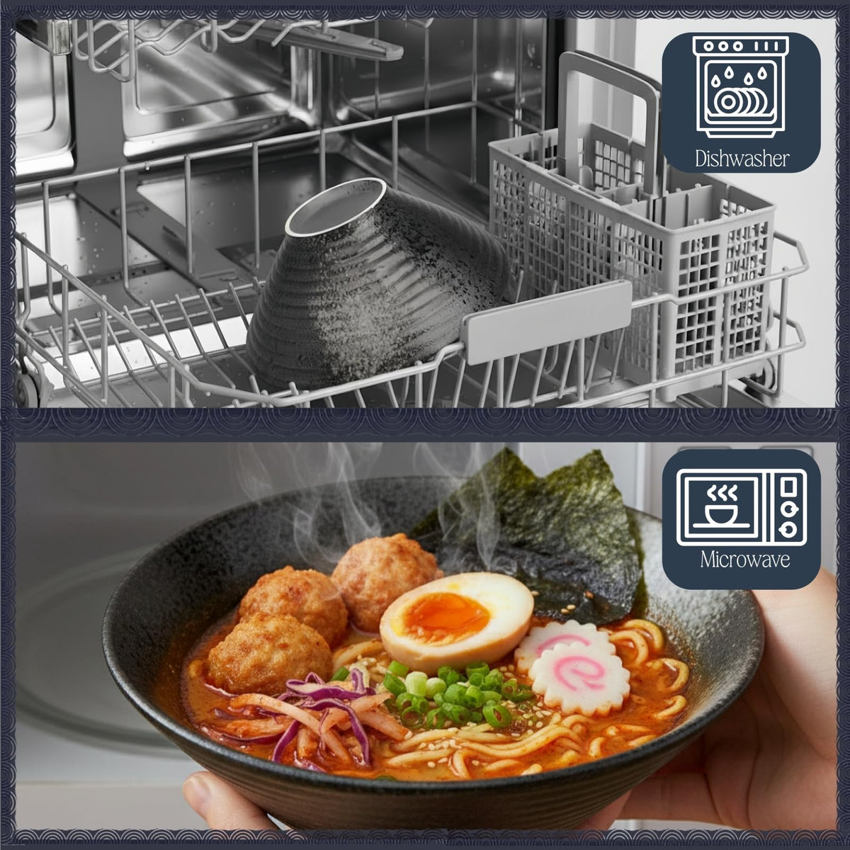 ZOOFOX 2 Pack Ceramic Ramen Bowl Set, 60 oz Japanese Noodle Bowl with Chopsticks and Spoon, Large Noodle Soup Bowls for for Udon, Soba, Pho and Asian Noodles, 9 Inch