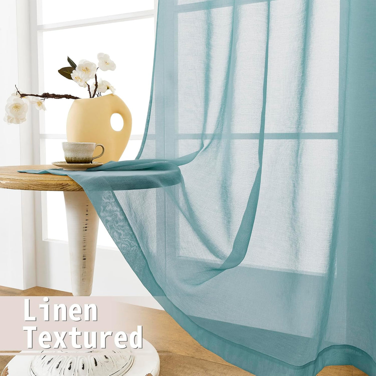 Tollpiz Sheer Door Curtain Closet Linen Textured Curtains Sheer Doorway Light Filtering Voile Patio Door Rod Pocket Curtain French Door, 54 x 72 inches Long, Dusty Blue, Set of 1 Panel