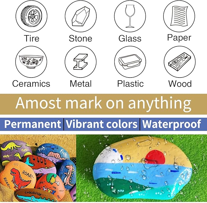 Black Paint Pens Permanent Paint Markers - 24 Pack Oil Based Marking Pens, Medium Point, Quick Drying and Waterproof for Rock Painting Car Tyre Metal, Plastic, Canvas, Wood, Glass
