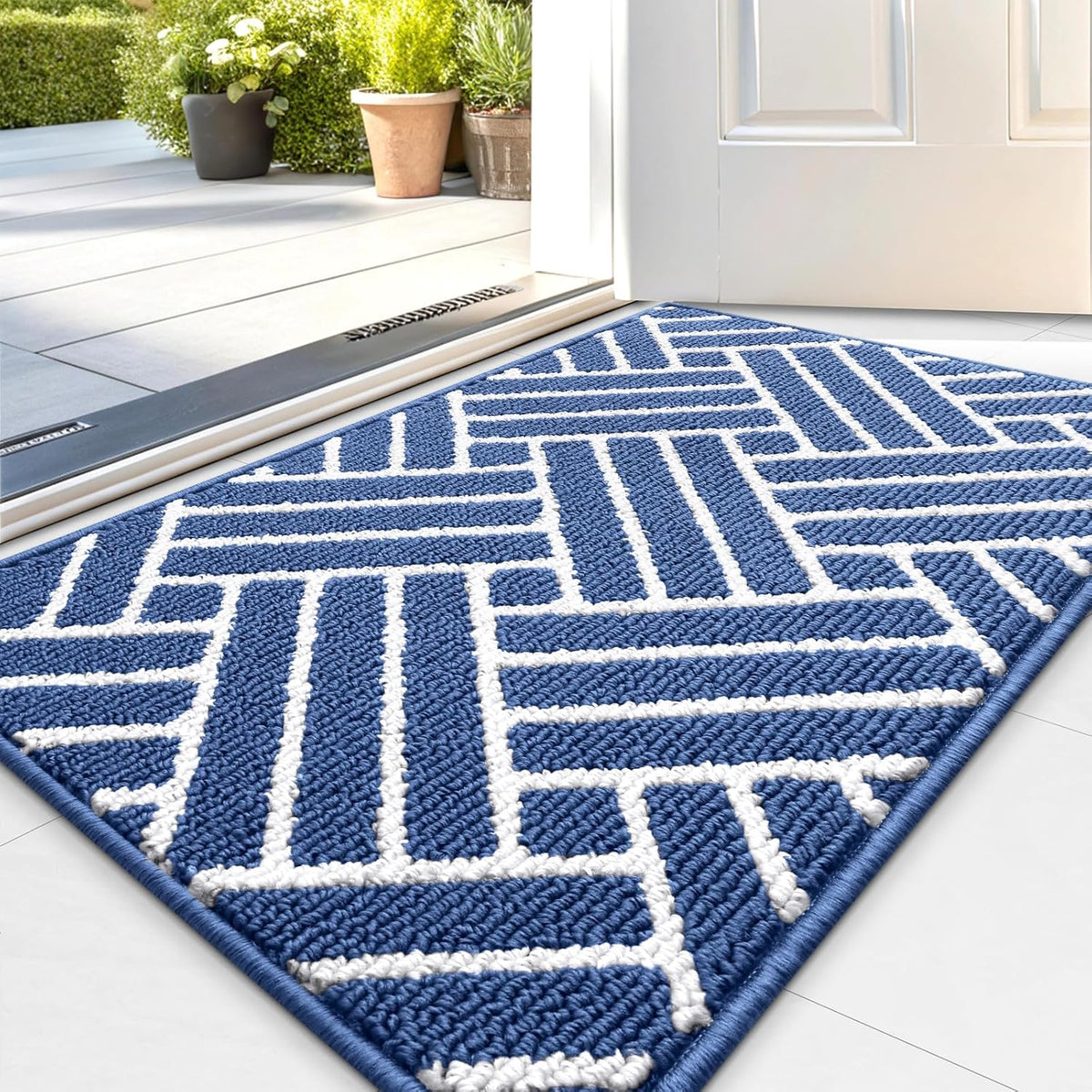 OLANLY Indoor Door Mat, 32x20 Inch, Dirt Resistant and Absorbent, Non-Slip Rubber Backing Floor Mats, Easy Clean Low-Profile Doormat for Entryway, Front Door, and Inside Entrance, Navy