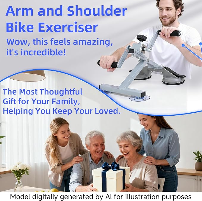 Arm Bike for Physical Therapy Table Top, 3 Training Modes Hand Bike Exerciser, Adjustable Resistance, Strong Suction Base, Portable Upper-Body Pedal Trainer for Seniors(with A Finger Rehab Gloves)