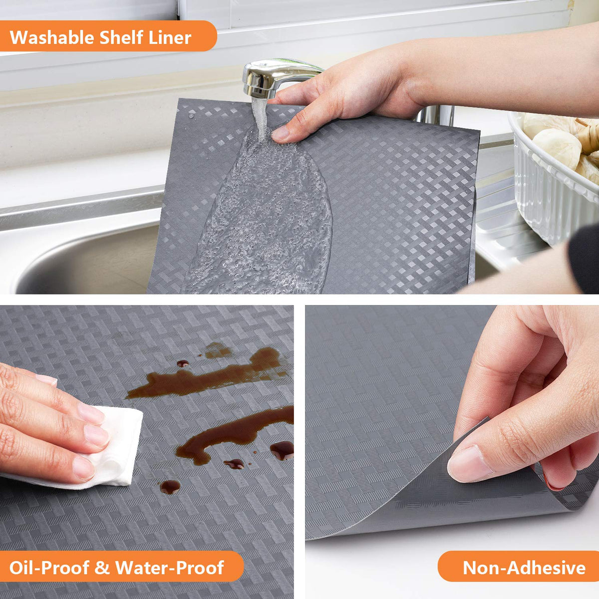 StaHom Shelf Liners for Kitchen Cabinets Refrigerator Liners Waterproof & Oil-Proof Kitchen Cupboard Liner Plastic Drawer Mats EVA Material Non Adhesive Fridge Liner for Shelves Gray 11.8 x 59 Inch