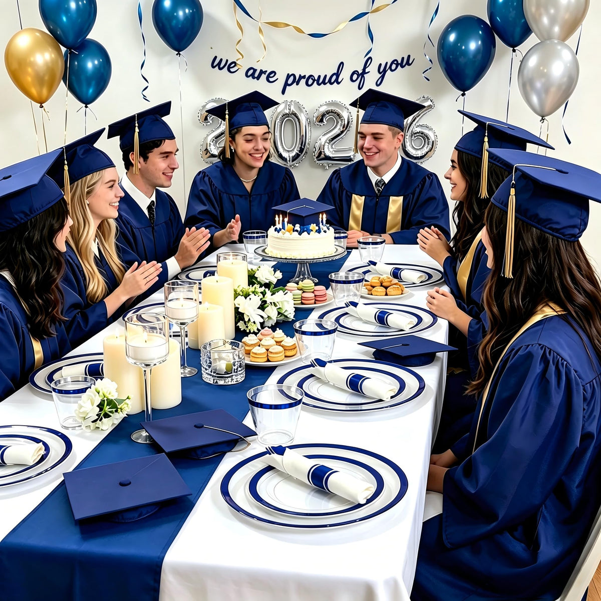 I00000 350 Pcs Dark Blue Plastic Plates,Clear Disposable Plates for 50 Guests,Blue Dinnerware Include 50 Dinner Plate 50 Dessert Plate,50 Cups,50 Pre Rolled Napkins with Cutlery Set for Party,Wedding
