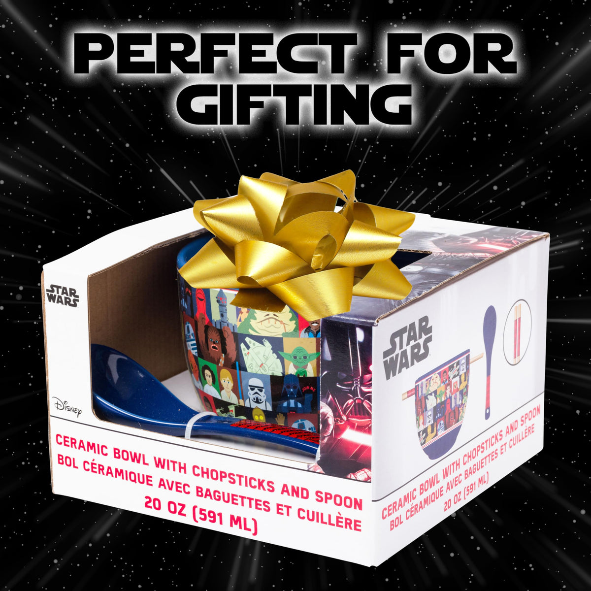 Silver Buffalo Star Wars Characters Ceramic Ramen Noodle Rice Bowl with Chopsticks and Spoon, Microwave Safe, 20 Ounces