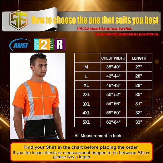 Hi Vis T Shirt Class 3 High Visibility Shirts for Men Safety Shirts with Reflective Strips and Pocket Breathable Construction Work Mesh Short Sleeve Orange-Black