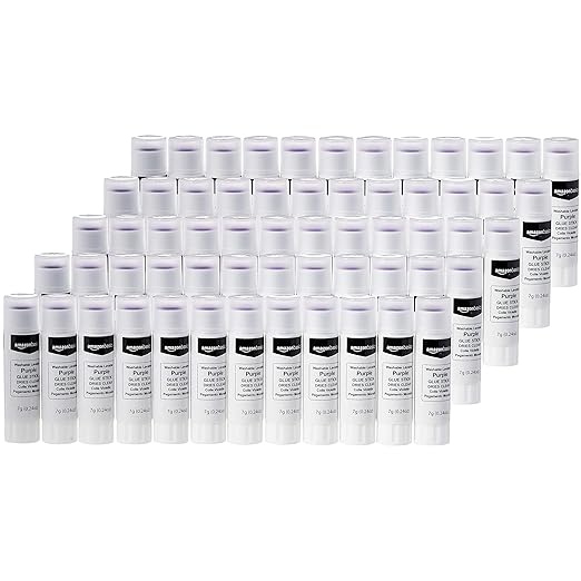 Amazon Basics Purple Washable School Glue Sticks, Dries Clear, Non-Toxic, 0.24-oz Stick, 60-Pack