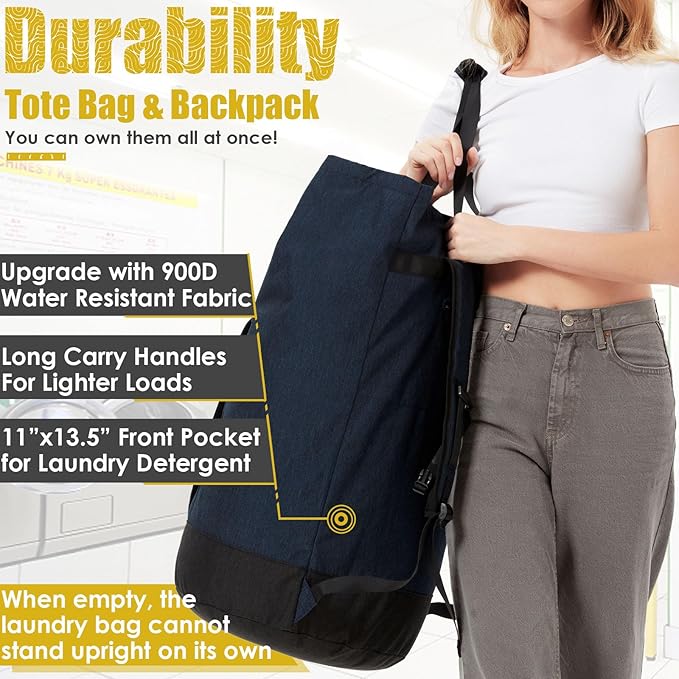 Laundry Bag Backpack Extra Large, Heavy Duty Laundry Bag With Straps, College Dorm Room Essentials, Dirty Clothes Bag for Travel, Beach, Camping, Apartment and Laundromat