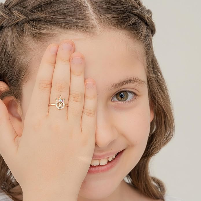 Unicorn Rings Gifts for Girls - Adjustable Initial Ring Dainty Cute Unicorn Rings for Girl Teens Little Girls Jewelry Birthday Gift