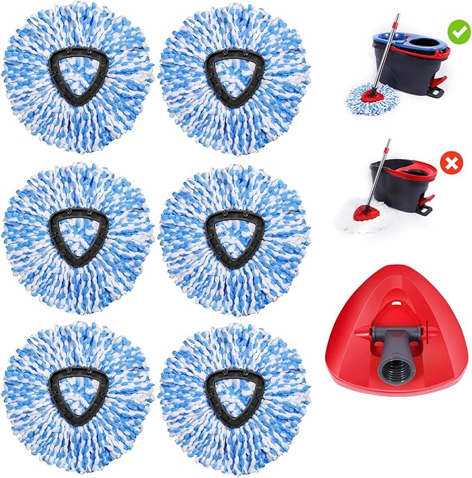 6 Pack Mop Replacement Heads Compatible with Oceda RinseClean 2-Tank System - Includes 1 Mop Base,6 Microfiber Mop Refills, Easy Cleaning Mop Head Replacement
